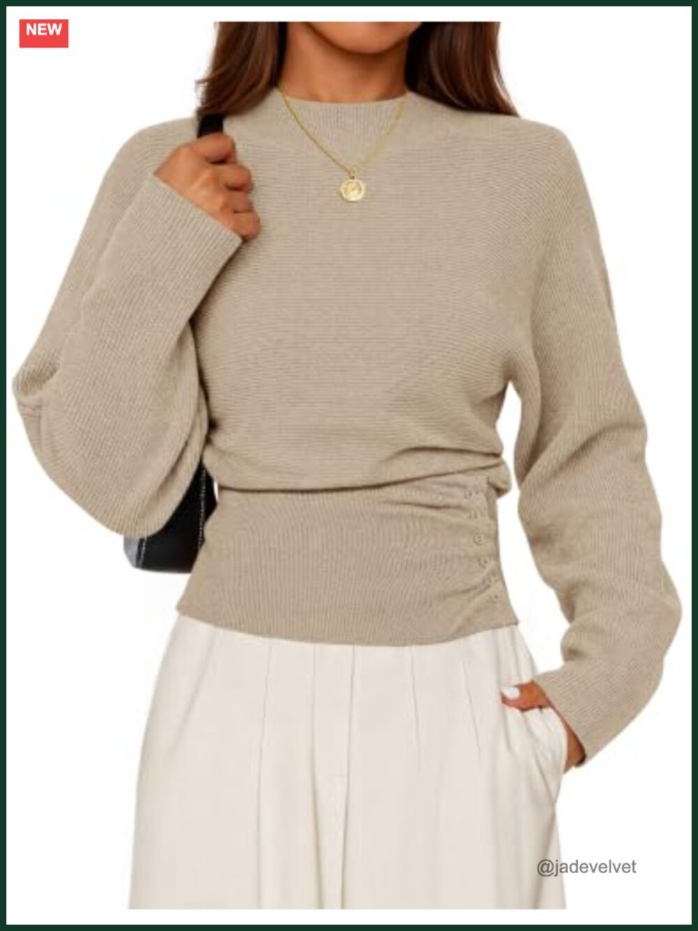 MEROKEETY Women's Fall Mock Neck Batwing Sleeve Sweater Trendy Knit Tops